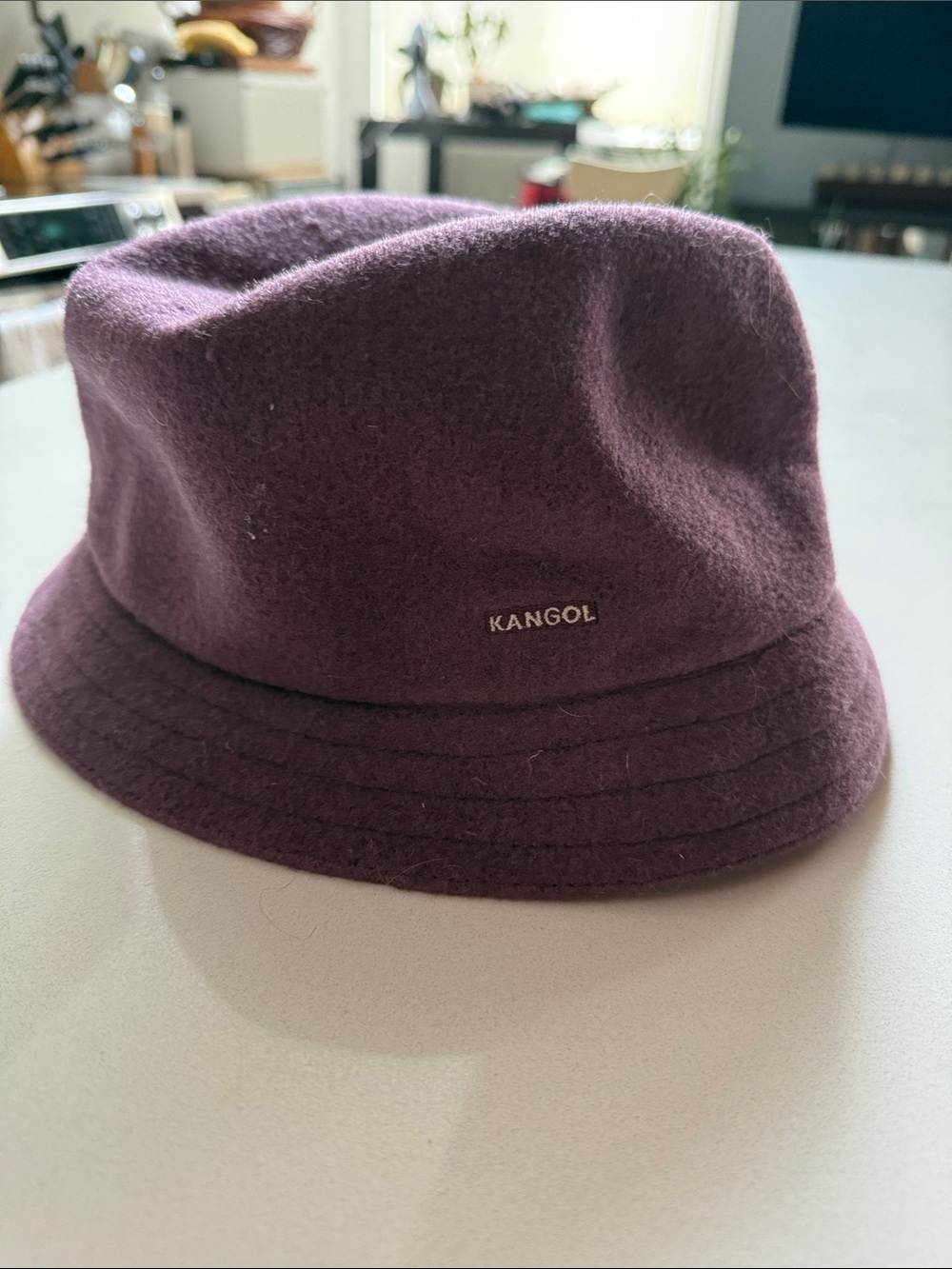 Kangol Plum Purple Wool Bucket Hat, Size L
